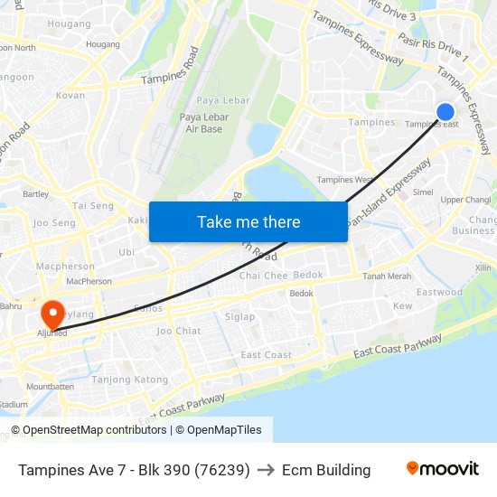 Tampines Ave 7 - Blk 390 (76239) to Ecm Building map