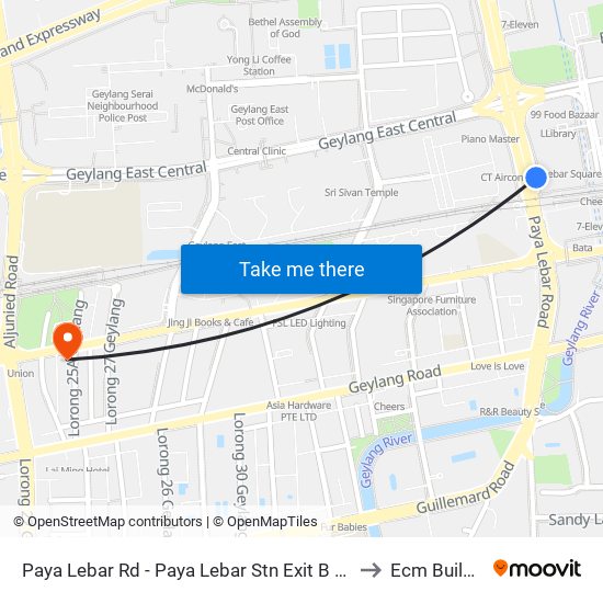 Paya Lebar Rd - Paya Lebar Stn Exit B (81111) to Ecm Building map