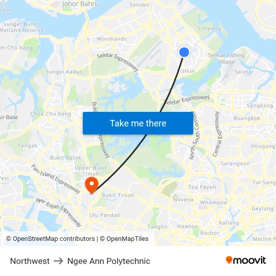 Northwest to Ngee Ann Polytechnic map
