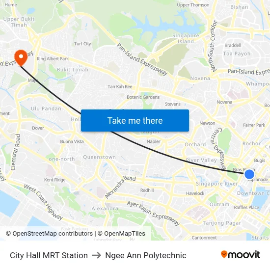 City Hall MRT Station to Ngee Ann Polytechnic map