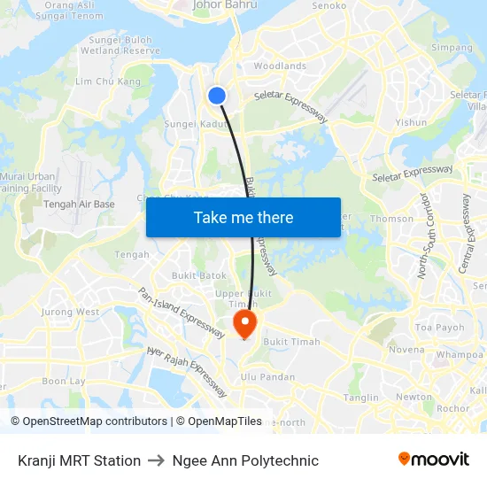 Kranji MRT Station to Ngee Ann Polytechnic map