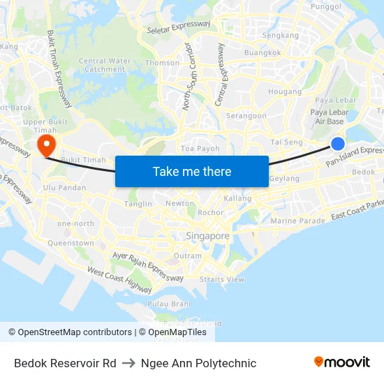Bedok Reservoir Rd to Ngee Ann Polytechnic map