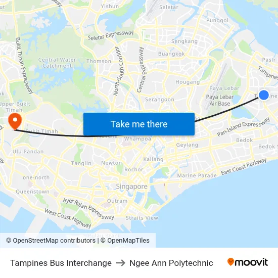 Tampines Bus Interchange to Ngee Ann Polytechnic map