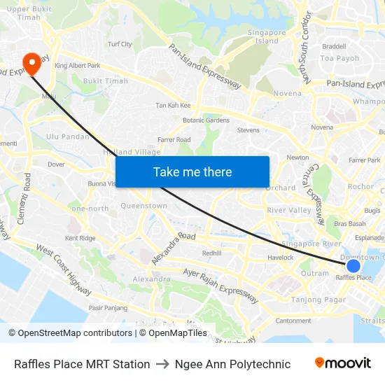 Raffles Place MRT Station to Ngee Ann Polytechnic map