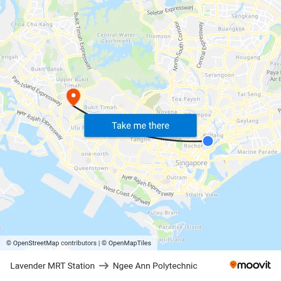 Lavender MRT Station to Ngee Ann Polytechnic map
