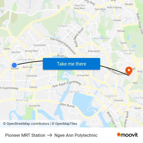 Pioneer MRT Station to Ngee Ann Polytechnic map