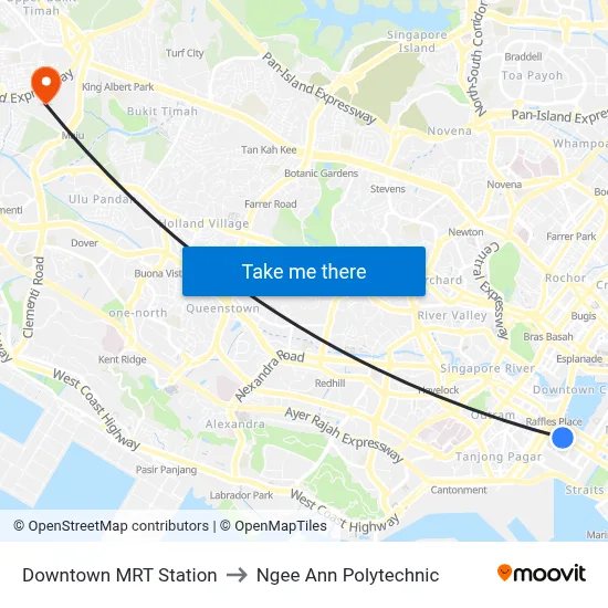Downtown MRT Station to Ngee Ann Polytechnic map