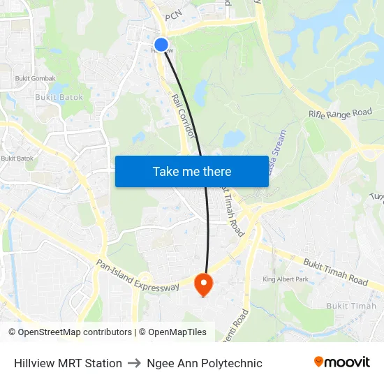 Hillview MRT Station to Ngee Ann Polytechnic map