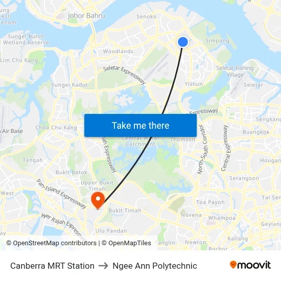 Canberra MRT Station to Ngee Ann Polytechnic map