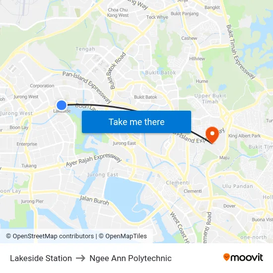 Lakeside Station to Ngee Ann Polytechnic map