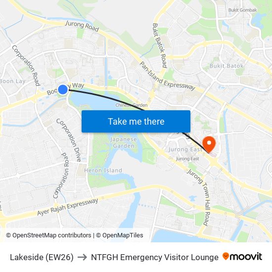 Lakeside (EW26) to NTFGH Emergency Visitor Lounge map