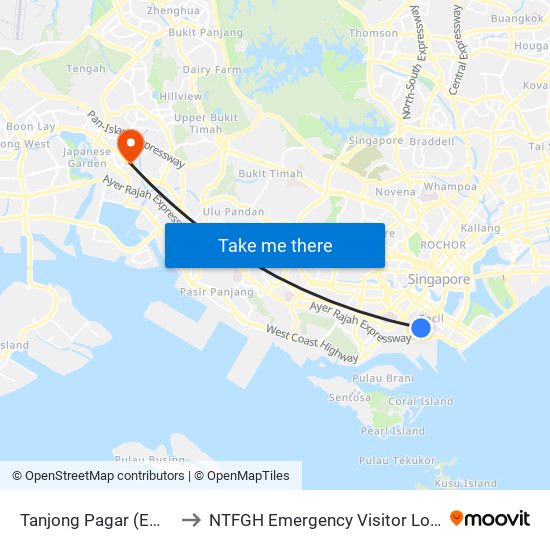 Tanjong Pagar (EW15) to NTFGH Emergency Visitor Lounge map