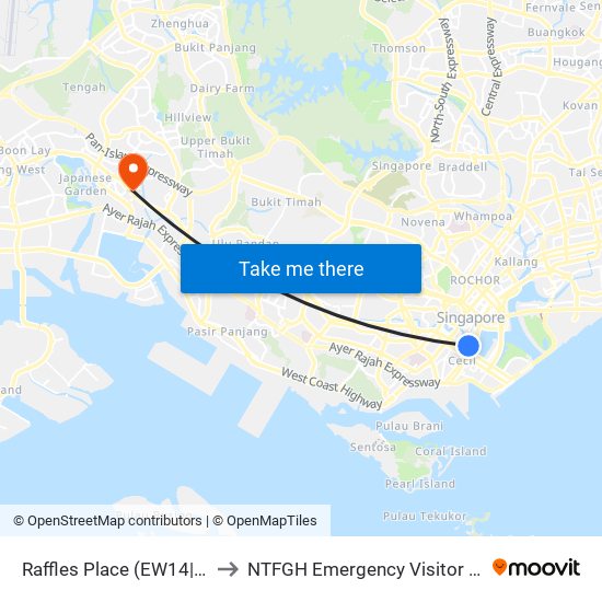 Raffles Place (EW14|NS26) to NTFGH Emergency Visitor Lounge map