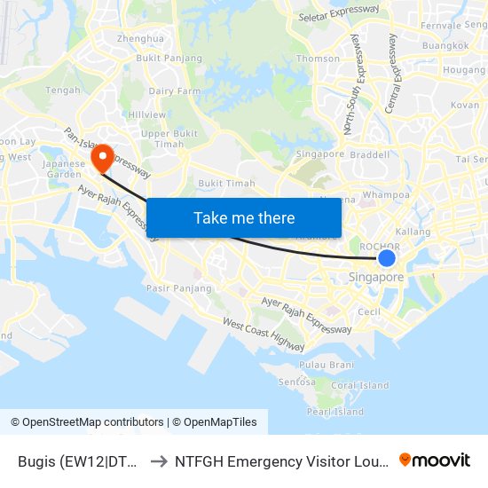 Bugis (EW12|DT14) to NTFGH Emergency Visitor Lounge map