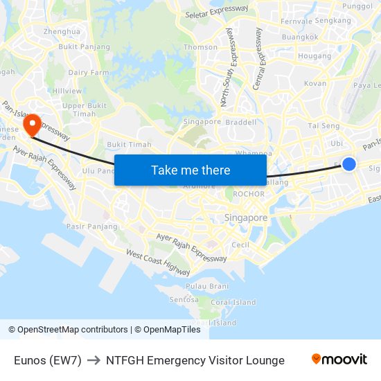 Eunos (EW7) to NTFGH Emergency Visitor Lounge map