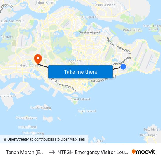 Tanah Merah (EW4) to NTFGH Emergency Visitor Lounge map