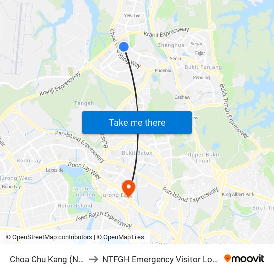 Choa Chu Kang (NS4) to NTFGH Emergency Visitor Lounge map