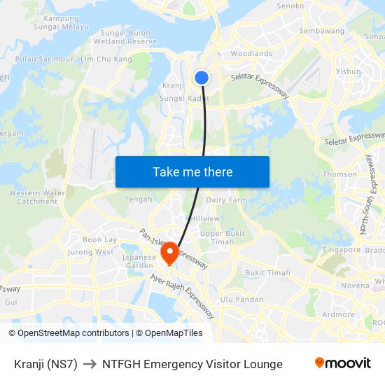 Kranji (NS7) to NTFGH Emergency Visitor Lounge map