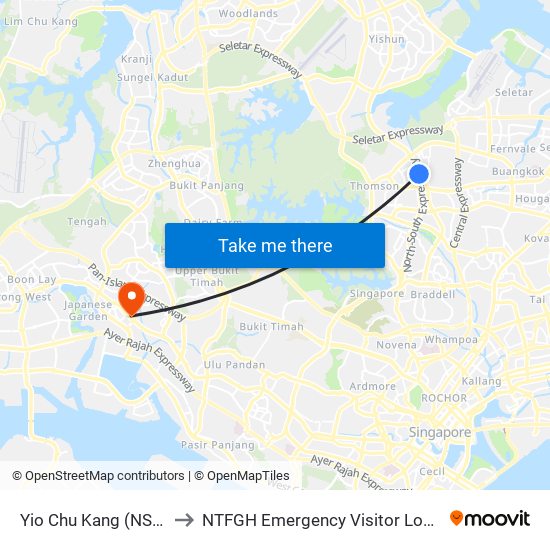 Yio Chu Kang (NS15) to NTFGH Emergency Visitor Lounge map