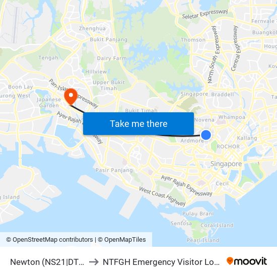 Newton (NS21|DT11) to NTFGH Emergency Visitor Lounge map