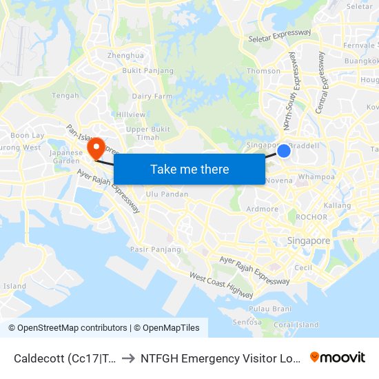 Caldecott (Cc17|Te9) to NTFGH Emergency Visitor Lounge map