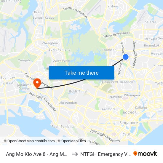 Ang Mo Kio Ave 8 - Ang Mo Kio Int (54009) to NTFGH Emergency Visitor Lounge map