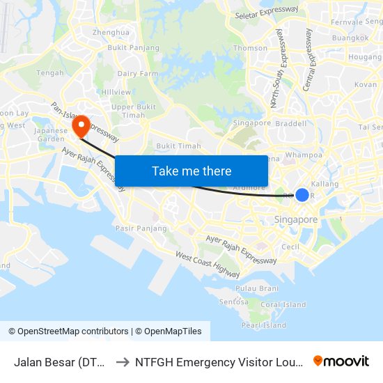 Jalan Besar (DT22) to NTFGH Emergency Visitor Lounge map