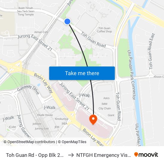 Toh Guan Rd - Opp Blk 288d (28631) to NTFGH Emergency Visitor Lounge map