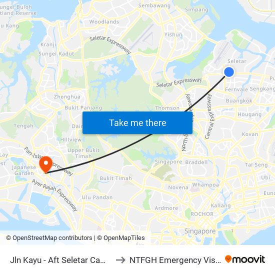Jln Kayu - Aft Seletar Camp G (68119) to NTFGH Emergency Visitor Lounge map