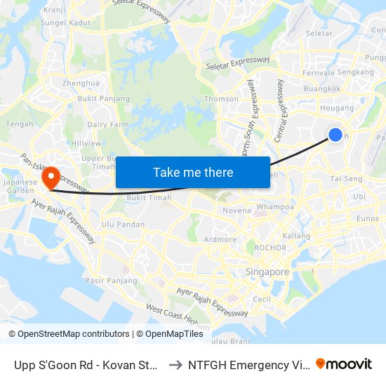 Upp S'Goon Rd - Kovan Stn Exit C (63039) to NTFGH Emergency Visitor Lounge map