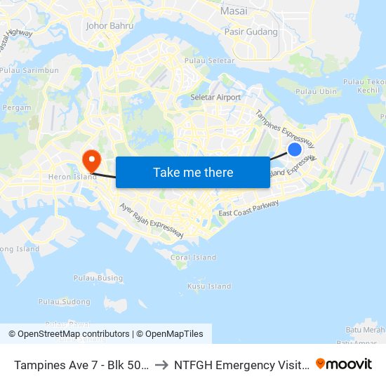 Tampines Ave 7 - Blk 503 (76199) to NTFGH Emergency Visitor Lounge map