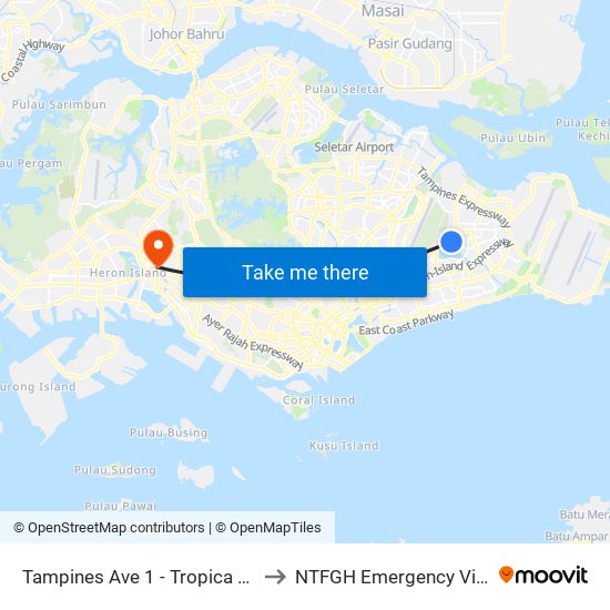 Tampines Ave 1 - Tropica Condo (75259) to NTFGH Emergency Visitor Lounge map