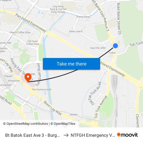 Bt Batok East Ave 3 - Burgundy Hill (42319) to NTFGH Emergency Visitor Lounge map
