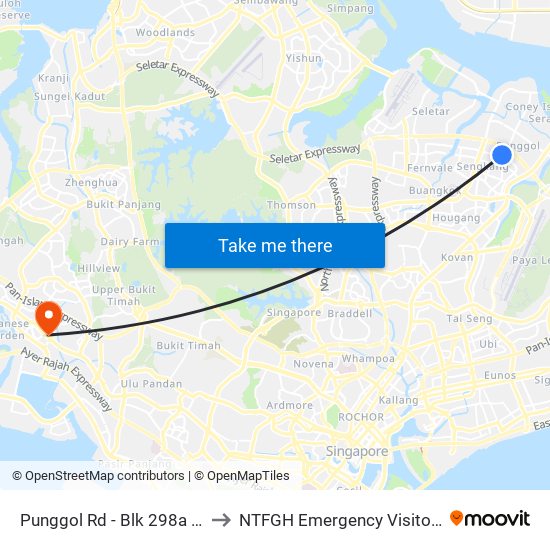 Punggol Rd - Blk 298a (65061) to NTFGH Emergency Visitor Lounge map