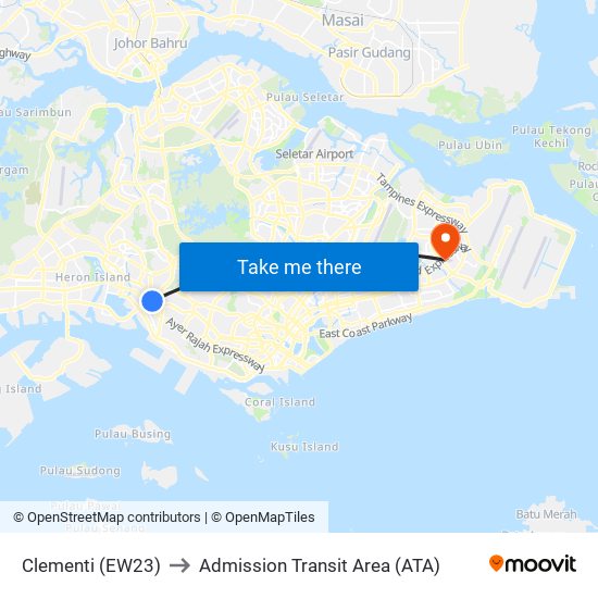 Clementi (EW23) to Admission Transit Area (ATA) map