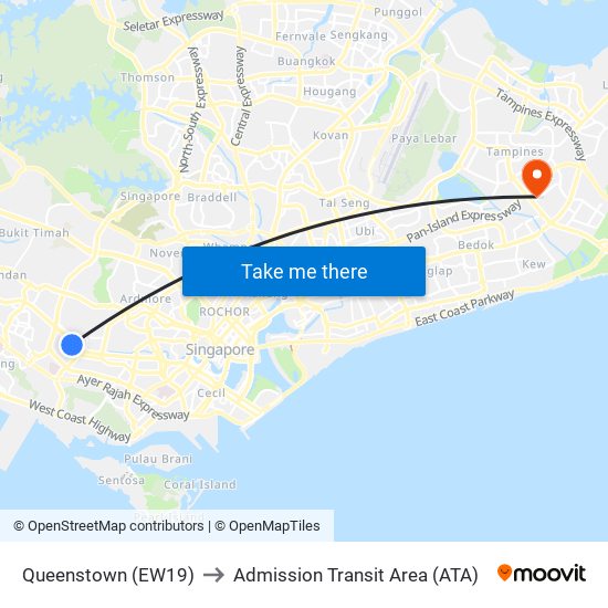 Queenstown (EW19) to Admission Transit Area (ATA) map