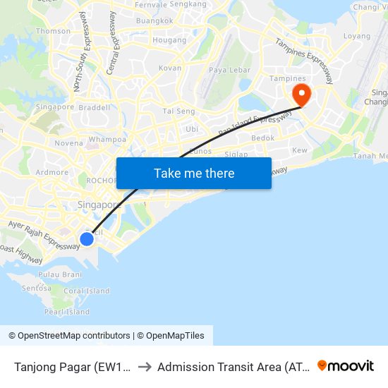 Tanjong Pagar (EW15) to Admission Transit Area (ATA) map