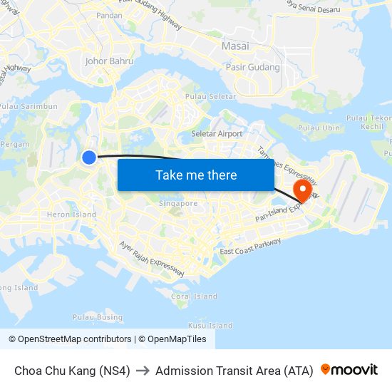 Choa Chu Kang (NS4) to Admission Transit Area (ATA) map