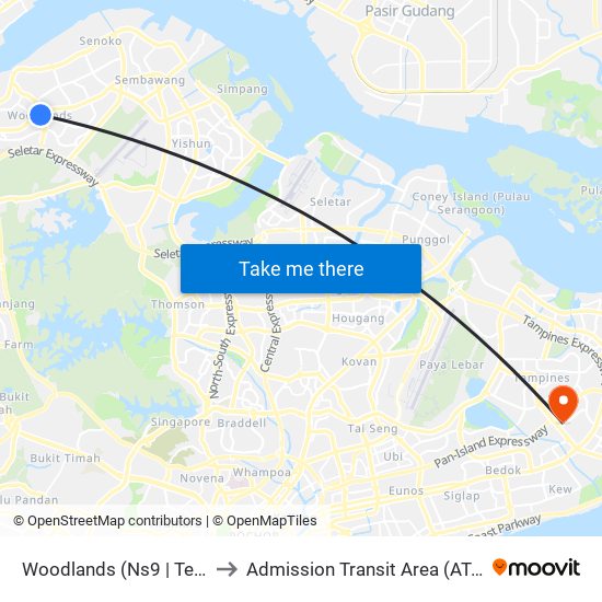 Woodlands (Ns9 | Te2) to Admission Transit Area (ATA) map