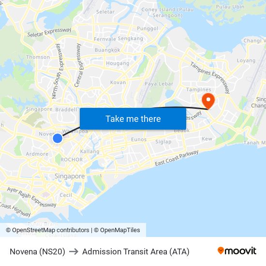 Novena (NS20) to Admission Transit Area (ATA) map