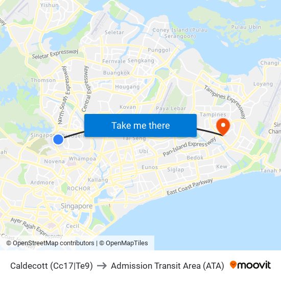 Caldecott (Cc17|Te9) to Admission Transit Area (ATA) map