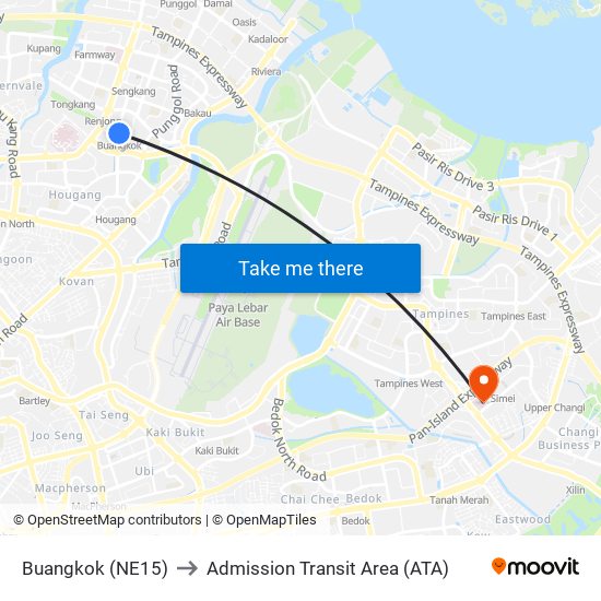 Buangkok (NE15) to Admission Transit Area (ATA) map