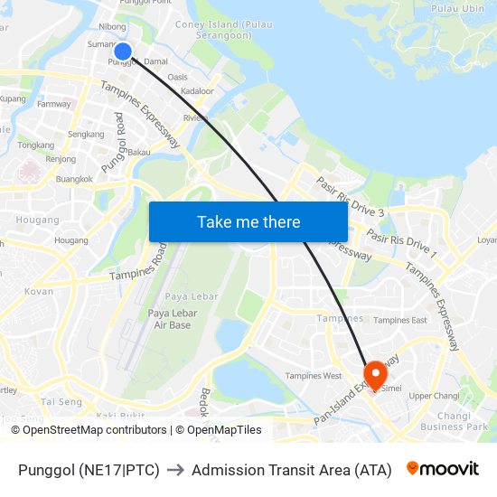 Punggol (NE17|PTC) to Admission Transit Area (ATA) map