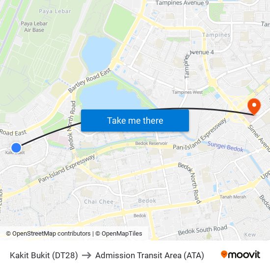 Kakit Bukit (DT28) to Admission Transit Area (ATA) map