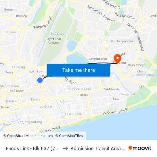 Eunos Link - Blk 637 (71091) to Admission Transit Area (ATA) map