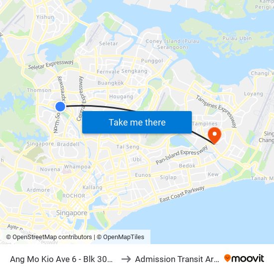 Ang Mo Kio Ave 6 - Blk 307a (54019) to Admission Transit Area (ATA) map