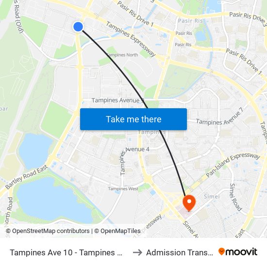 Tampines Ave 10 - Tampines Wafer Fab Pk (75351) to Admission Transit Area (ATA) map