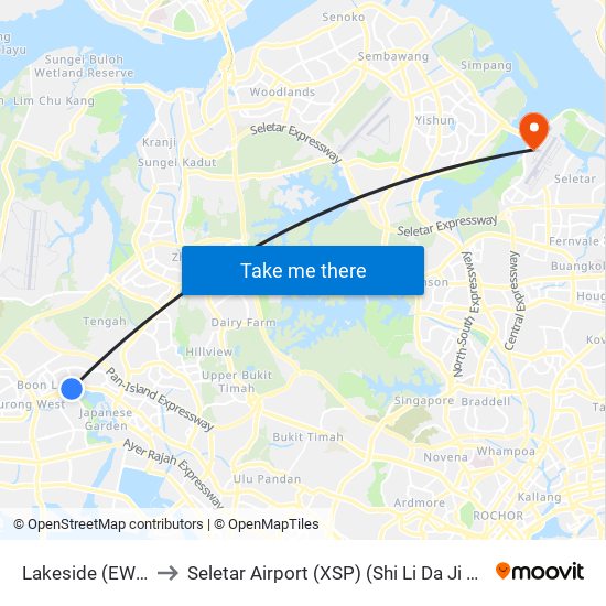 Lakeside (EW26) to Seletar Airport (XSP) (Shi Li Da Ji Chang) map