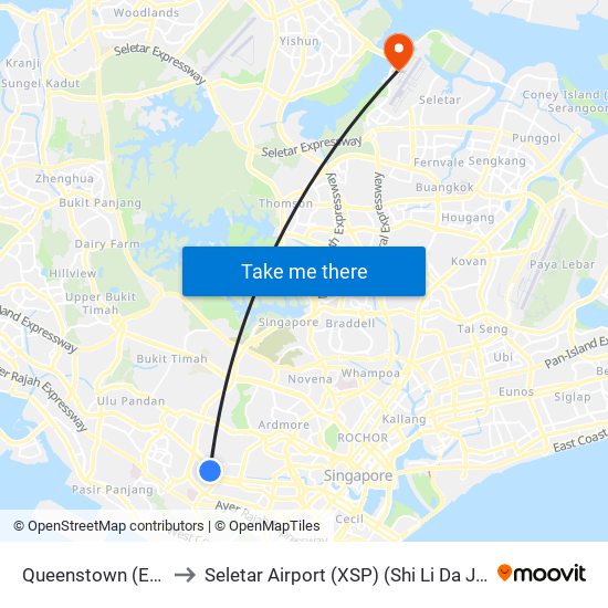 Queenstown (EW19) to Seletar Airport (XSP) (Shi Li Da Ji Chang) map