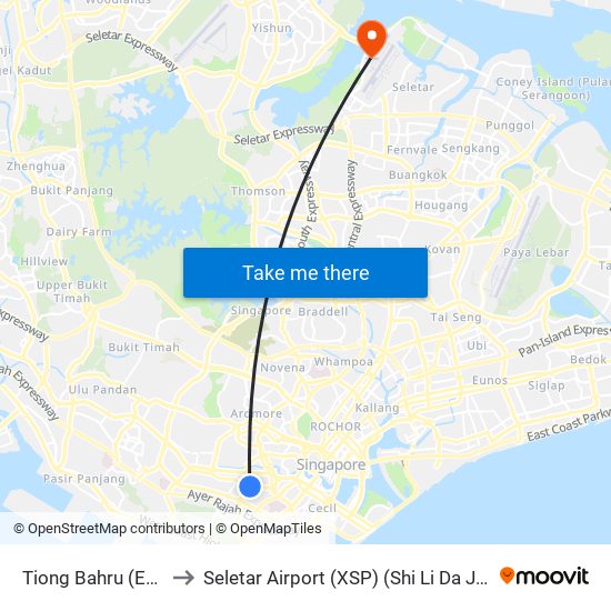 Tiong Bahru (EW17) to Seletar Airport (XSP) (Shi Li Da Ji Chang) map